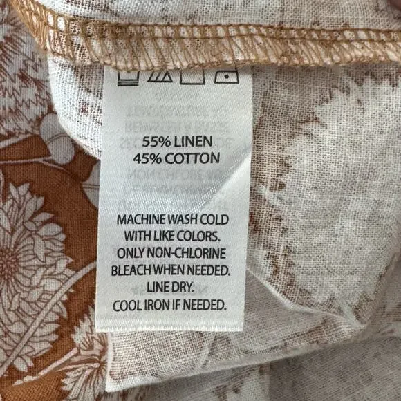 Saks Fifth Avenue Floral Ruffle Linen Blend Midi Dress Size L Brown White - Picture 12 of 12